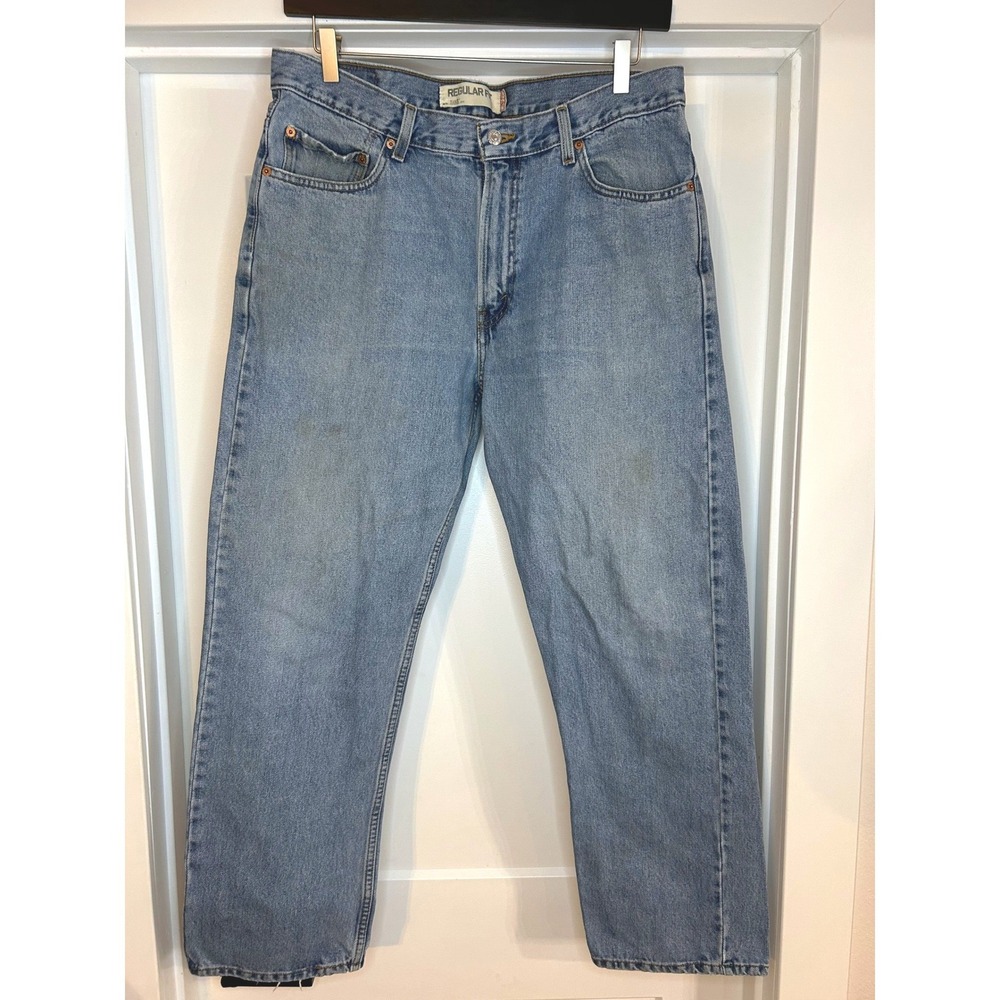Levis 505 Regular Fit Jeans Mens 36x30 Light Wash Blue Straight Leg Denim Pants